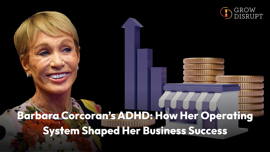 An image of Barbara Corcoran with illustration on how her ADHD traits shaped her success