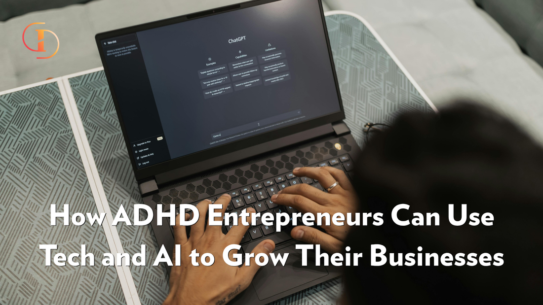 Person using a laptop with AI tools, representing ADHD business tools for productivity and growth