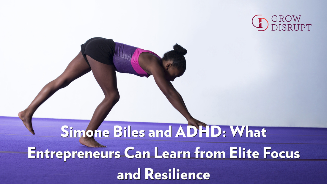 Gymnast training on a mat representing Simone Biles ADHD focus, resilience, and high performance