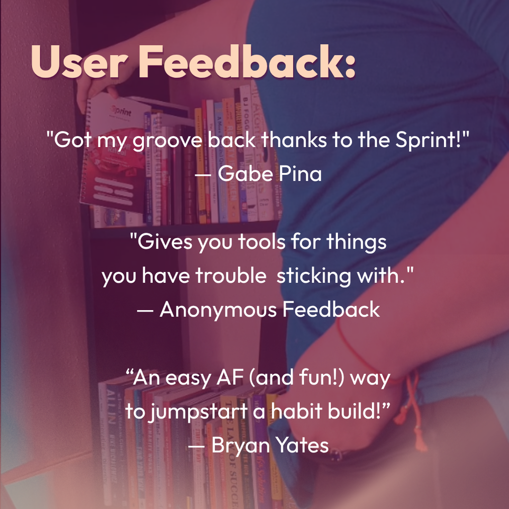 User feedback quotes for the Sprint Habit Kickstarter kit from Gabe Pina, Bryan Yates, and anonymous testers