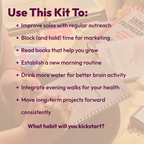 Infographic on how to use the Sprint Habit Kickstarter kit to improve sales outreach, marketing time, and morning routines, asking what habit will you kickstart